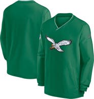 Nike Men's Nike Kelly Green Philadelphia Eagles 2024 Sideline Throwback Logo Long-Sleeve V-Neck Windshirt