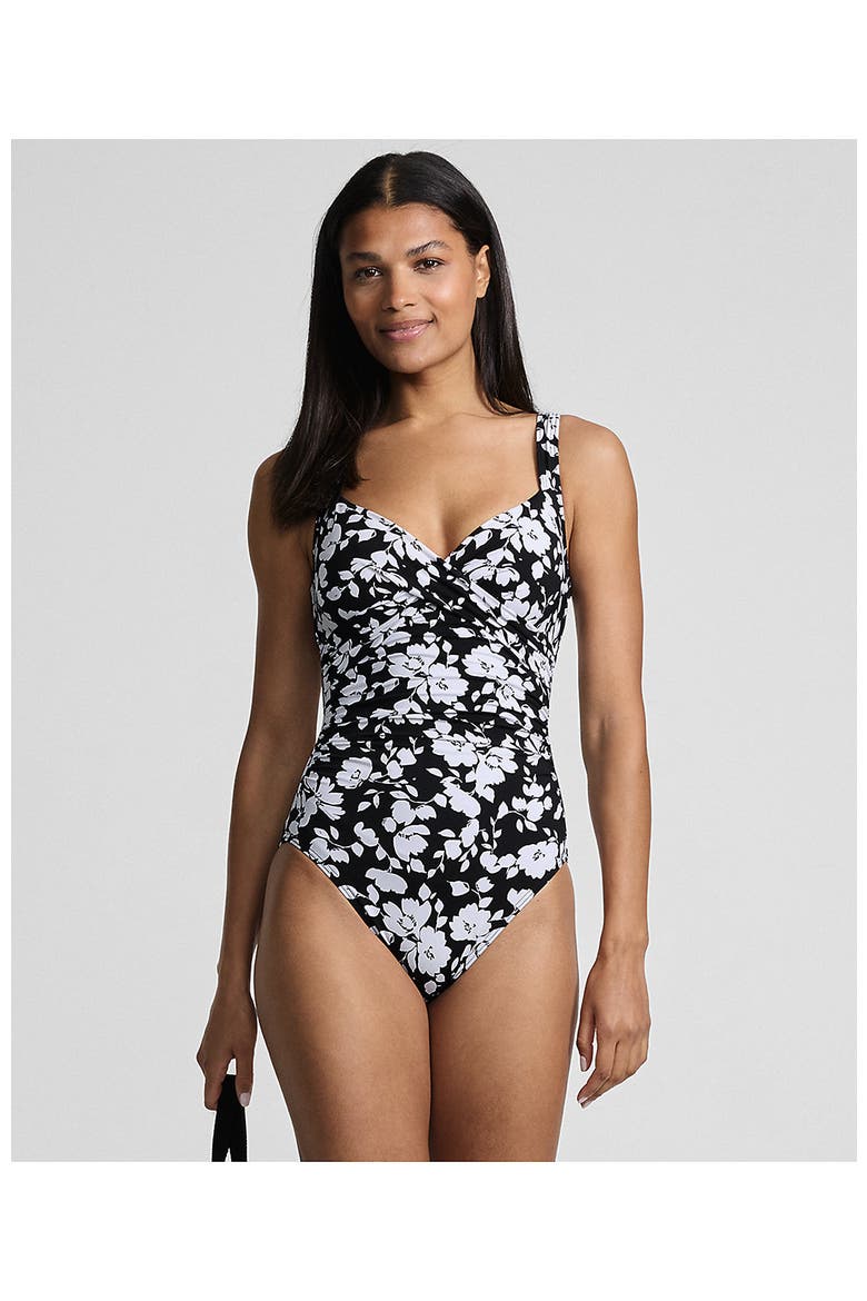 Sweetheart Underwire Wrap One Piece Swimsuit, Alternate, color, Black Blossom Floral