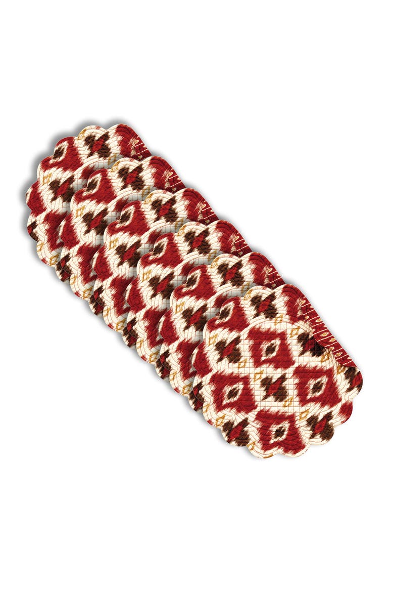Ikat Cotton Quilted Round Reversible Placemats Set of 6, 17", Alternate, color, White