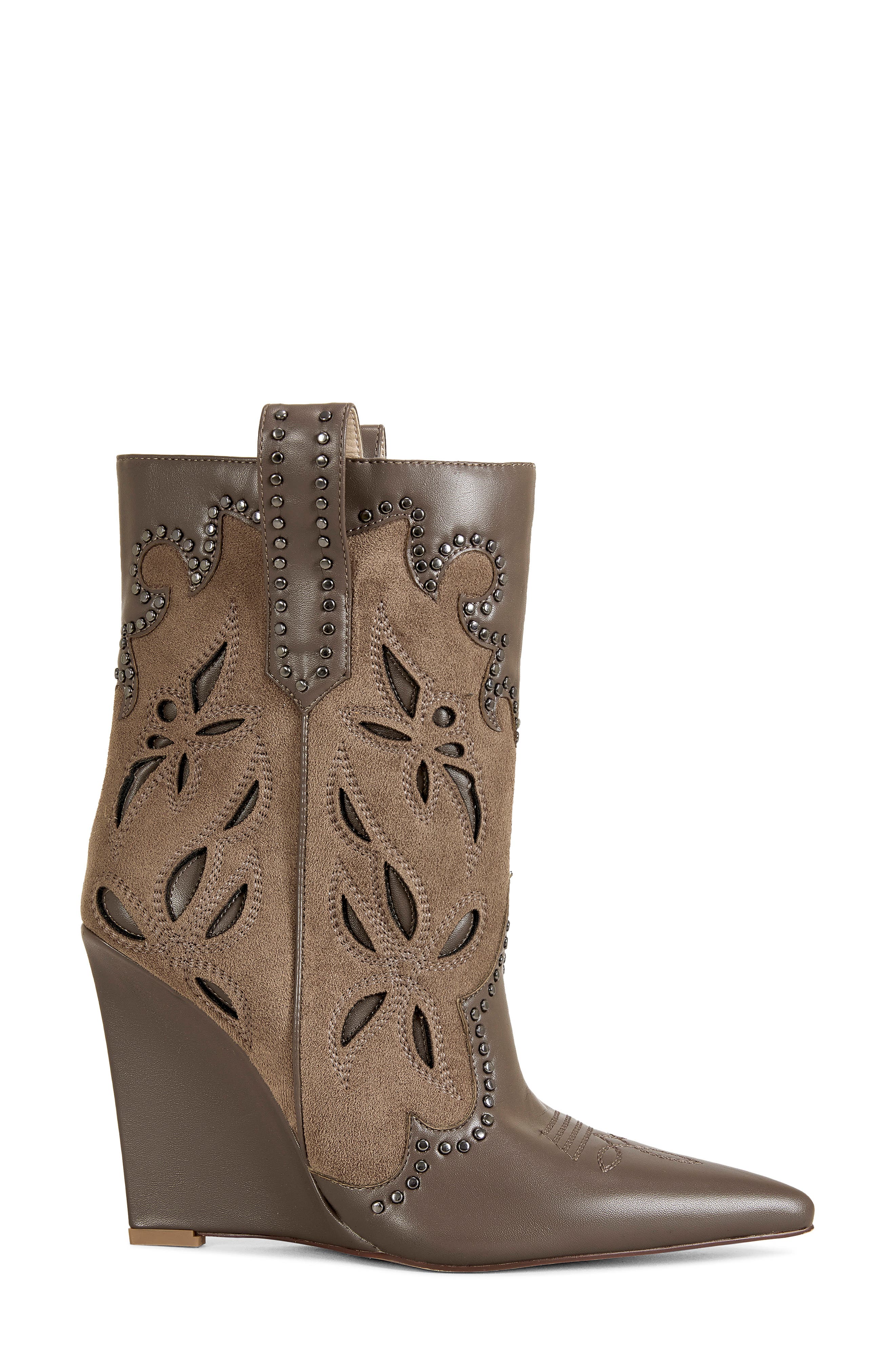 AZALEA WANG Talayah Western Wedge Bootie, Alternate, color, Brown