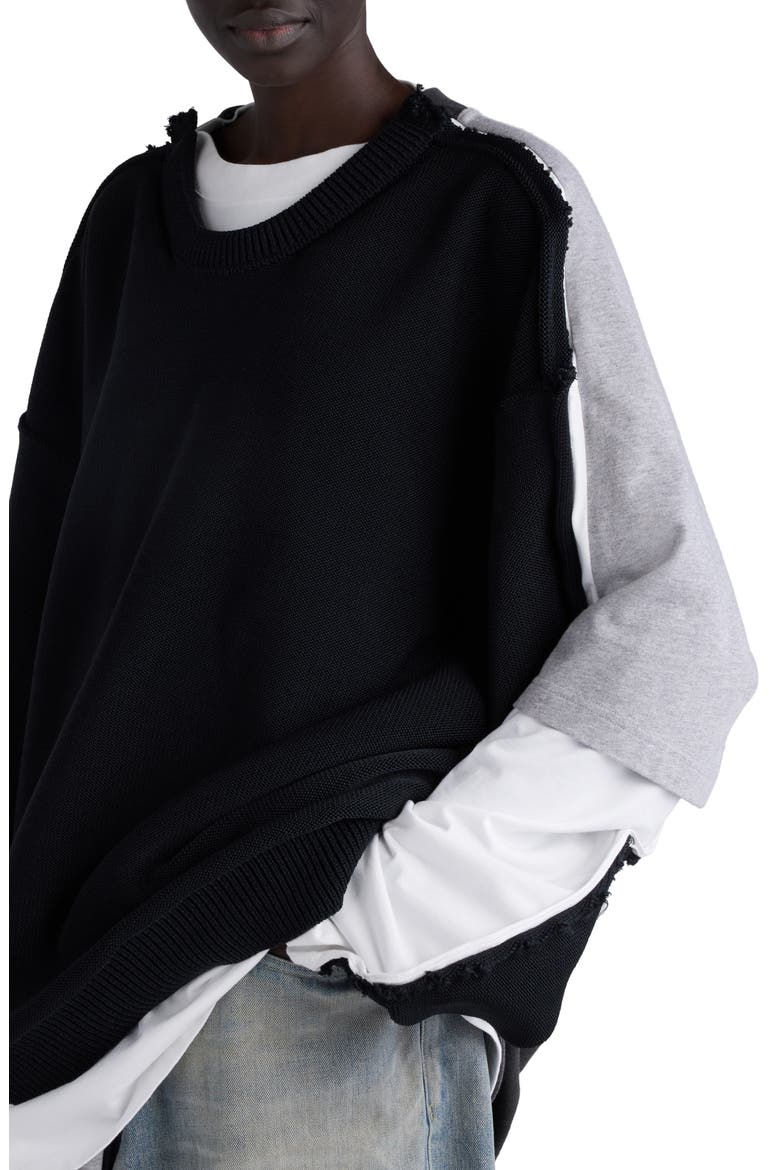 Hybrid Oversize Sweater, Alternate, color, BLACK/ WHITE/ GREY