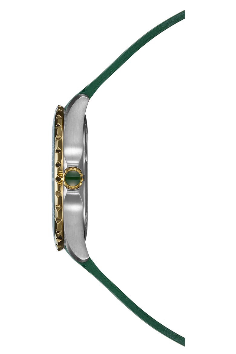 Ophrys Rubber Strap Watch, 42.5mm, Alternate, color, BICOLOR STAINLESS STEEL/ GREEN