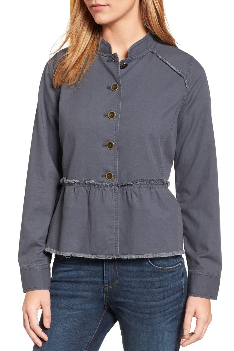 Twill Peplum Jacket, Alternate, color, GREY EBONY