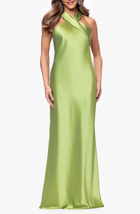 Halter Neck Satin Trumpet Gown