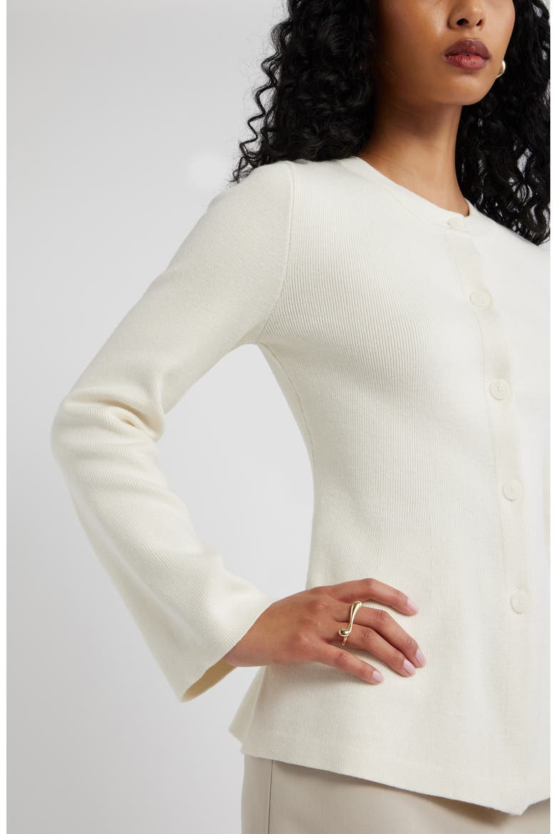 Button Front Peplum Cardigan, Alternate, color, IVORY EGRET