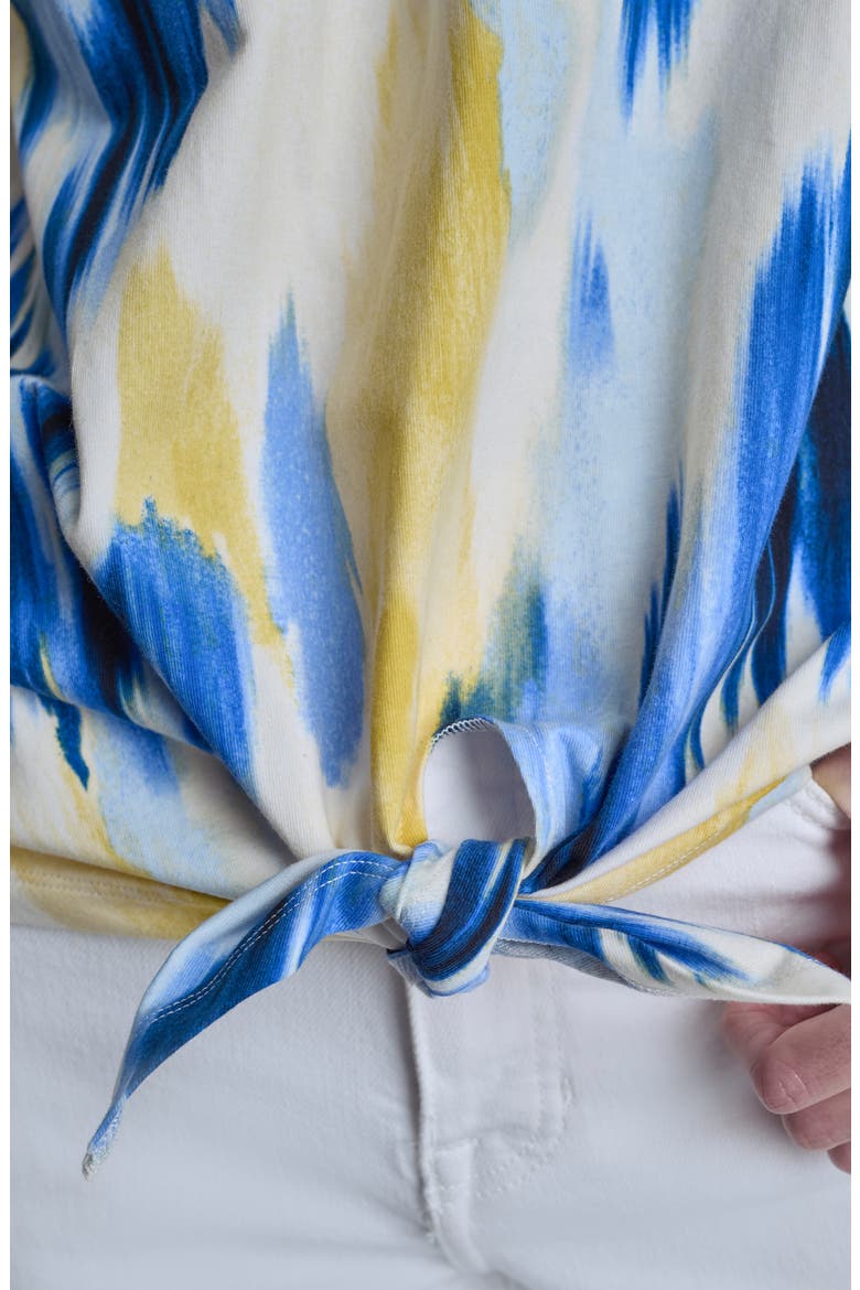 Abstract Print Side Tie Stretch Cotton Top, Alternate, color, SUNLIT SHORELINE