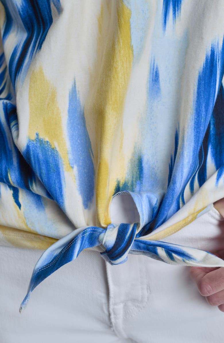 DKNY Abstract Print Side Tie Stretch Cotton Top, Alternate, color, Sunlit Shoreline