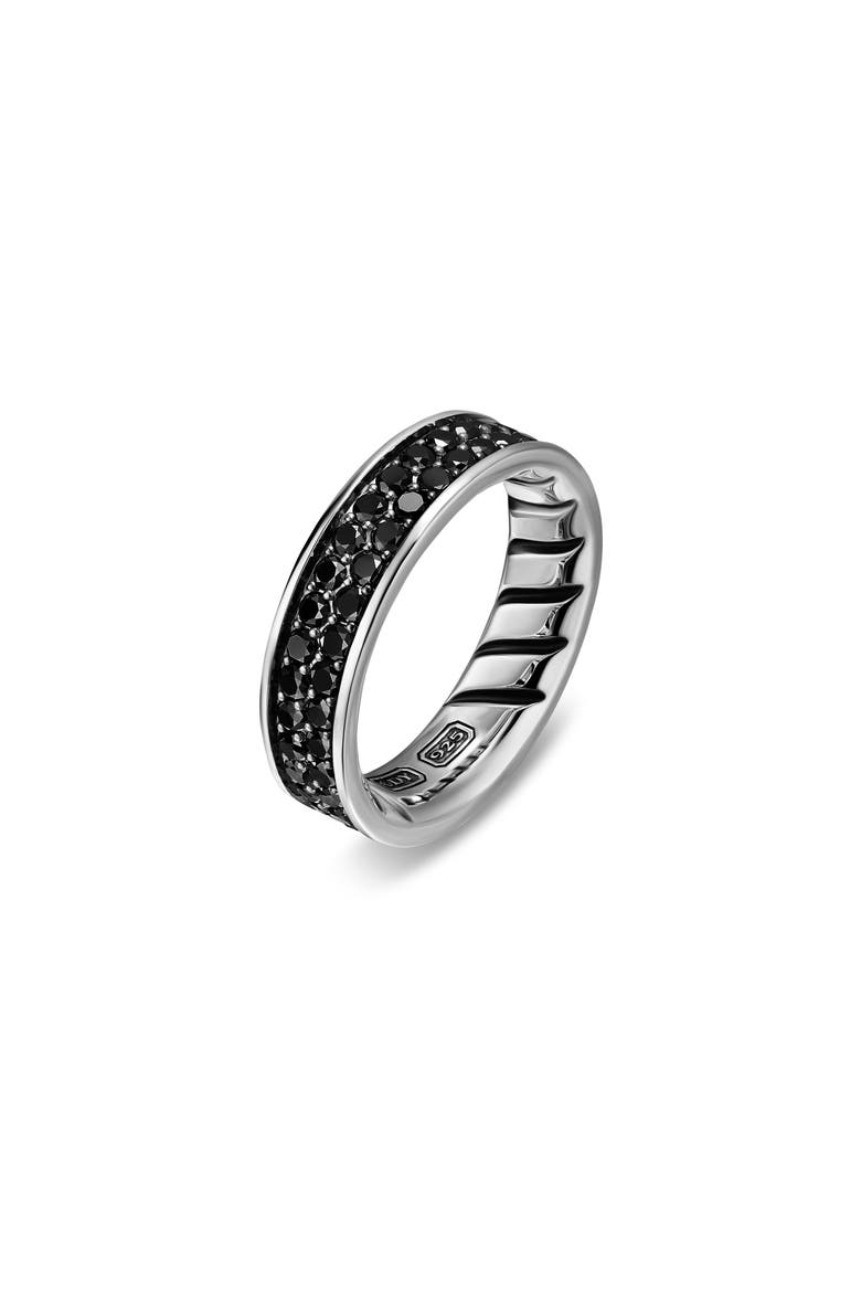 Men's Streamline Band Ring in Sterling Silver with Black Diamonds, 6.2mm, Alternate, color, SILVER PAVE