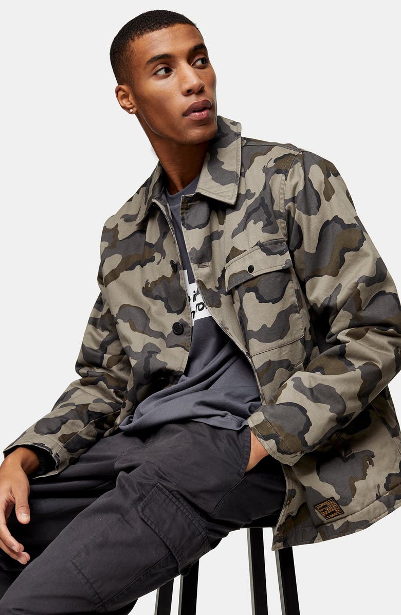 Topman Camouflage Classic Fit Deck Jacket, Alternate, color, 