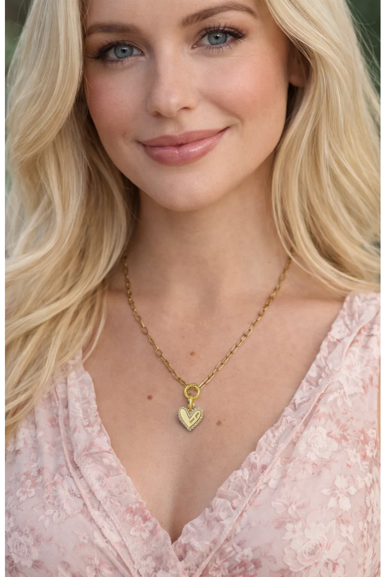 Elena "Love You" Pavé Heart Necklace, Alternate, color, Gold