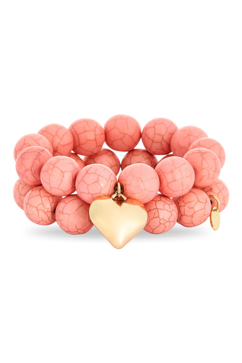 Set of 2 Beaded Stretch Bracelets, Main, color, CORAL