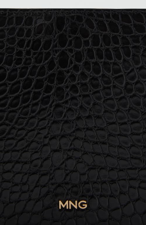 Mango Croc Embossed Faux Leather Wallet On A Chain In Black