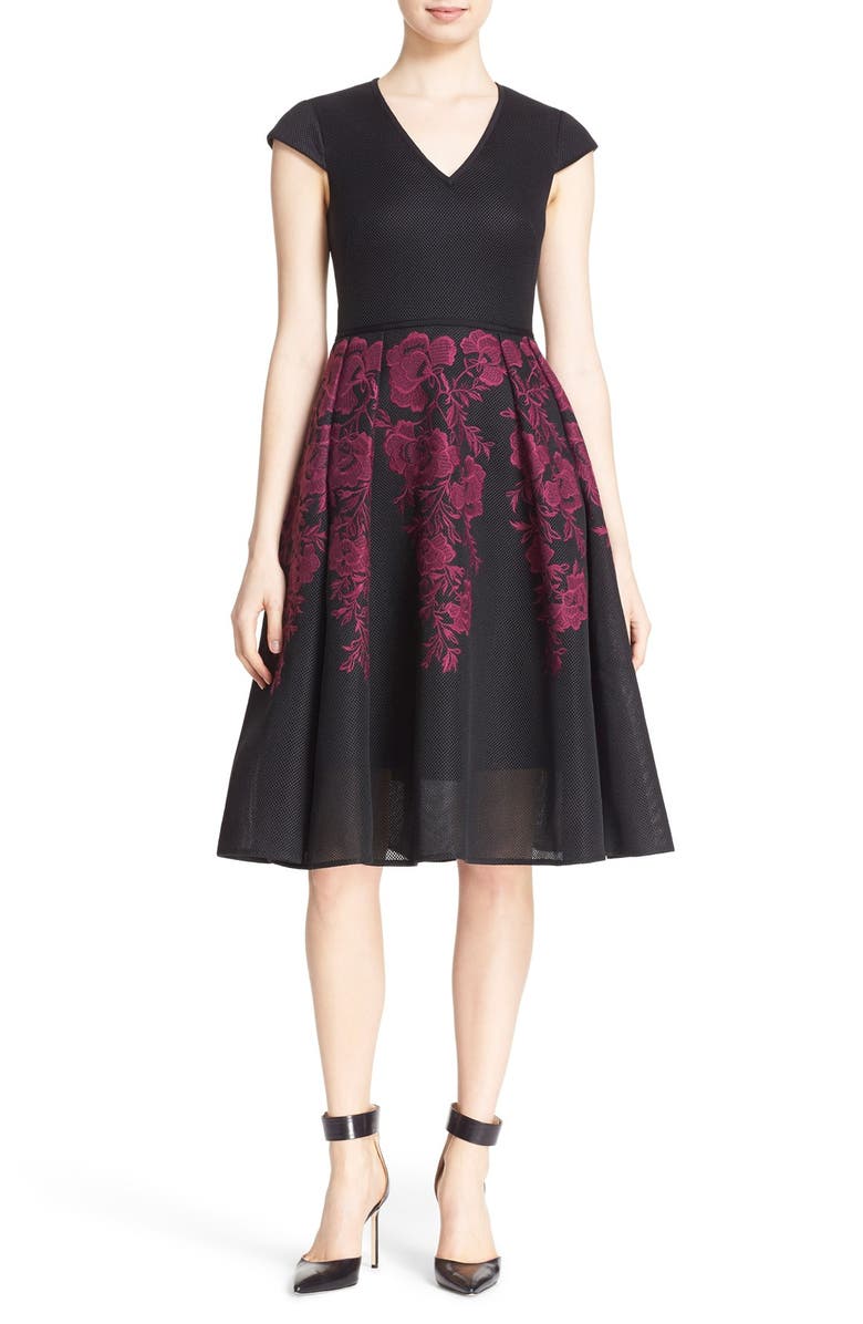 Ted Baker London 'Levana' Lace Appliqué Mesh Fit & Flare Dress, Main, color,