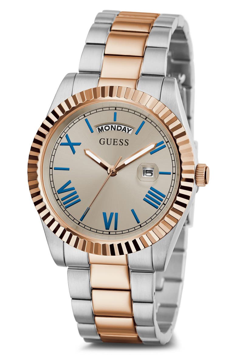 Connoisseur Day/Date Two-Tone Bracelet Watch, 42mm, Main, color, ROSE GOLD