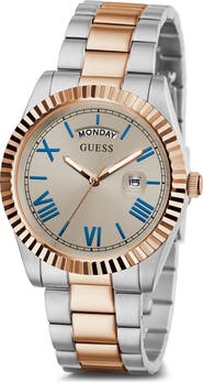 GUESS Connoisseur Day/Date Two-Tone Bracelet Watch, 42mm
