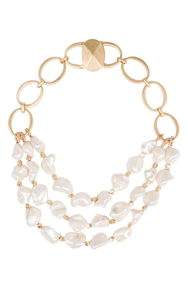 SAACHI Seashell Pearl Layered Necklace, Main, color, Ivory