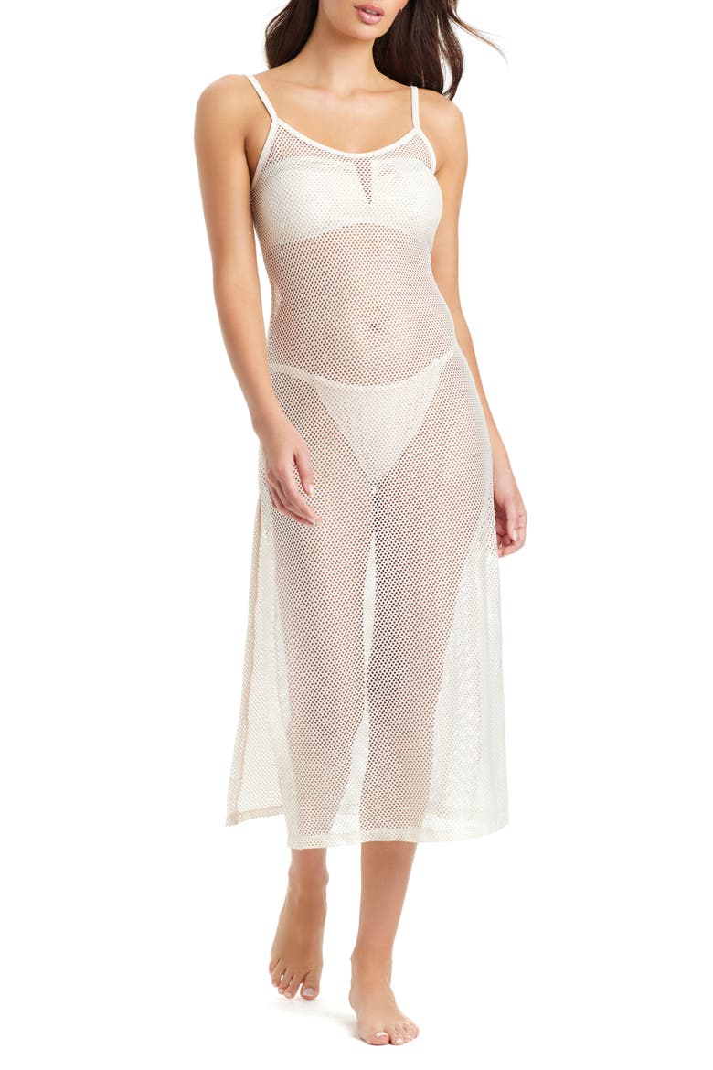Metallic Net Sheer Maxi Cover-Up Dress, Main, color, WHITE GOLD