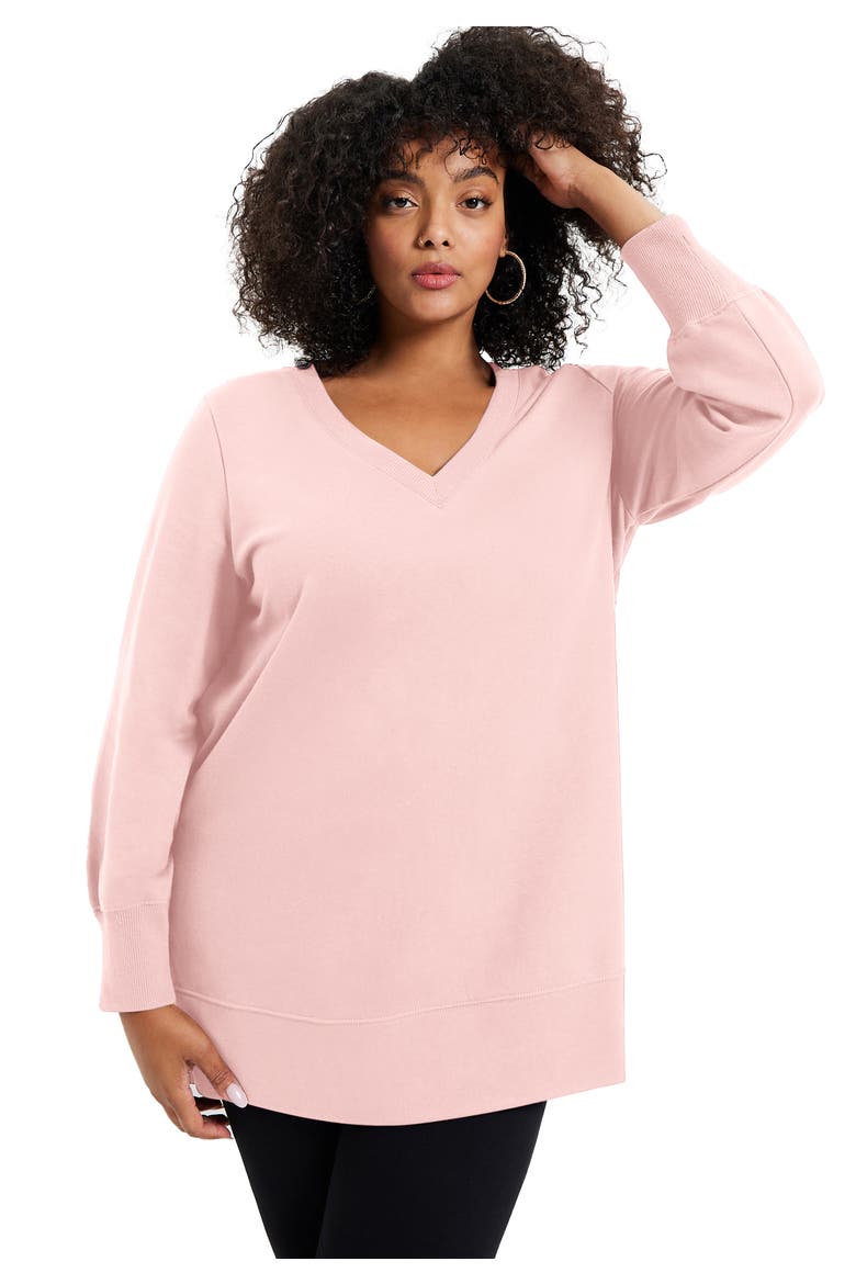 V-Neck French Terry Sweatshirt, Main, color, SOFT BLUSH TIE DYE BOUQUET