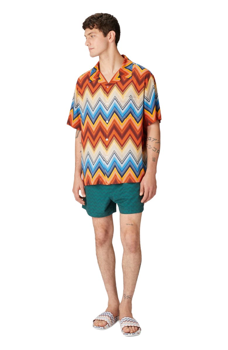 Missoni Viscose Bowling Shirt With Macro Zigzag And Breast Pocket, Alternate, color, Orange