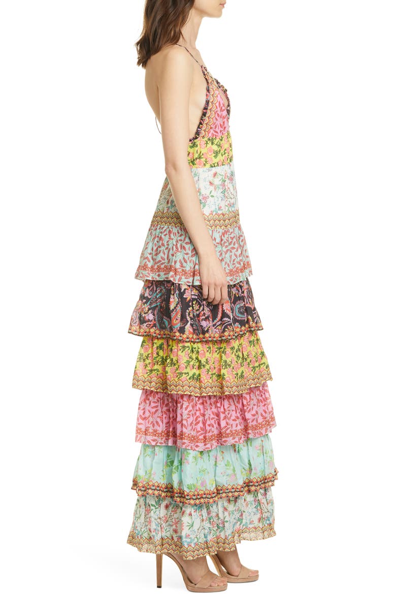 Alice + Olivia Imogene Mixed Print Tiered Ruffle Cotton Maxi Dress, Alternate, color,