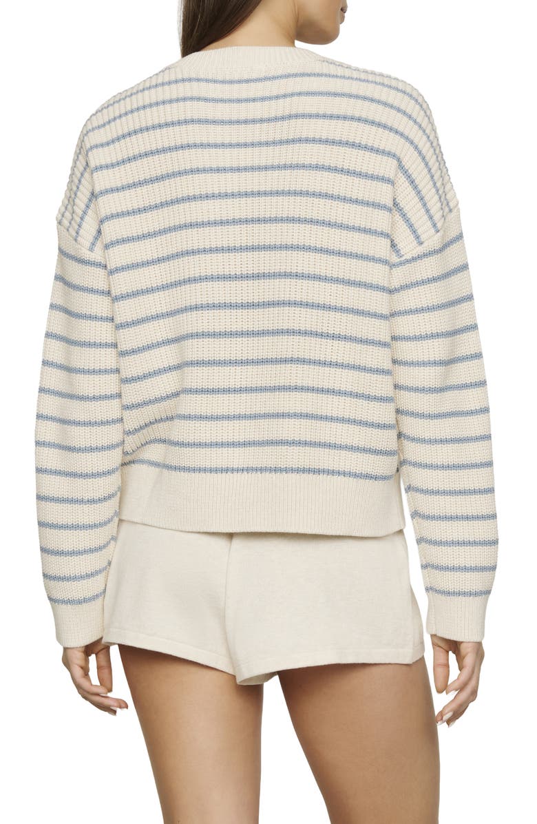 Eberjey Stripe Crewneck Cotton Blend Sweater, Alternate, color, Stripe Almond Heather