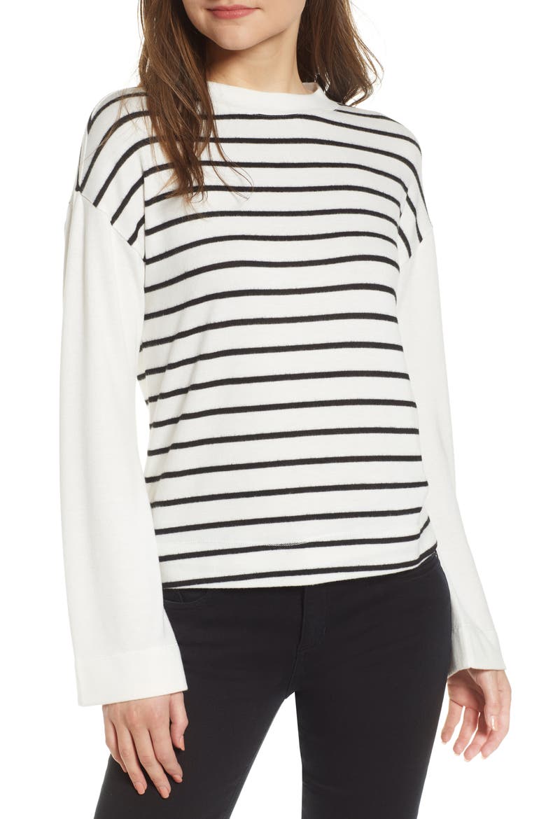 Cozy Stripe Top, Main, color, IVORY/ BLACK