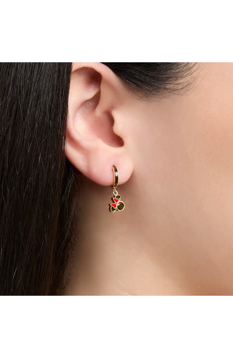 Disney Mismatched Minnie and Mickey Hoop Earrings for Women Official License, 18k Gold Flash-Plated Sterling Silver Disney Earrings, Alternate, color, Black/Gold/Red