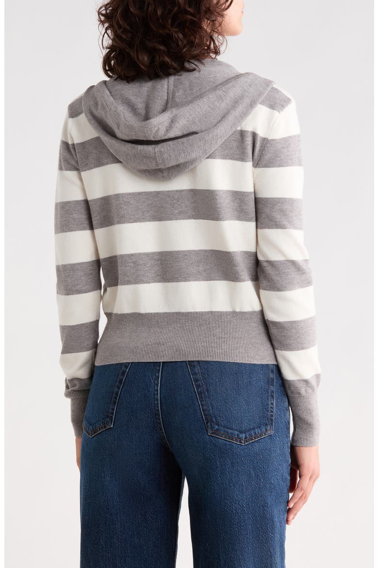Rugby Stripe Zip-Up Hoodie, Alternate, color, HEATHER GREY/ CREME