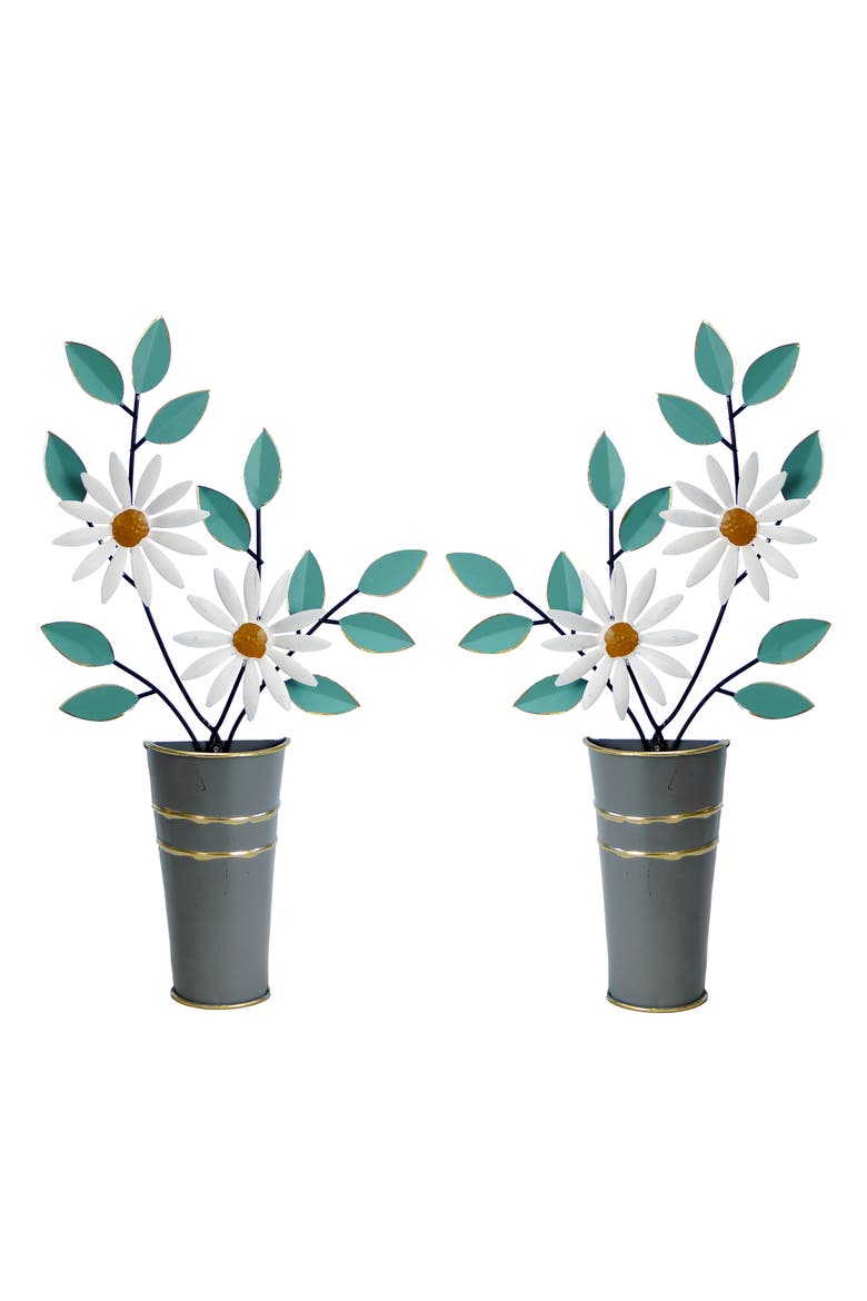 Wall Pot with Flower Set of 2, Main, color, Green