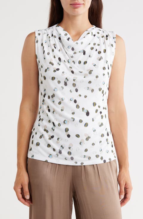 Cowl Drape Neck Mesh Knit Top