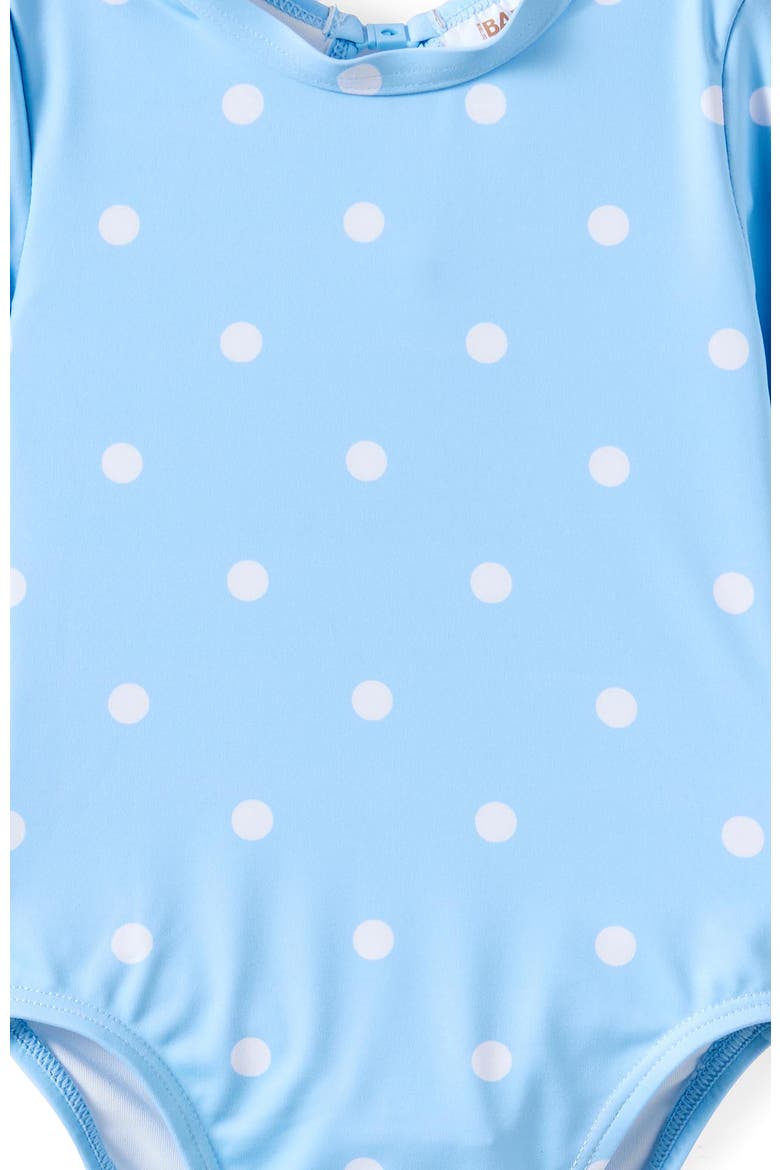 Baby Long Sleeve Keyhole Back Swimsuit, Alternate, color, Dawn Blue Spots
