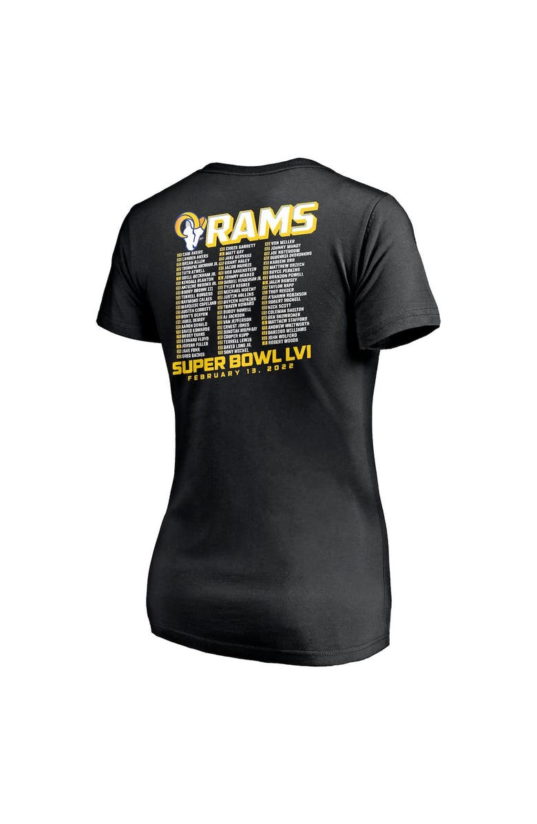 FANATICS Women's Fanatics Branded Black Los Angeles Rams Super Bowl LVI Bound Tilted Roster V-Neck T-Shirt, Alternate, color, 