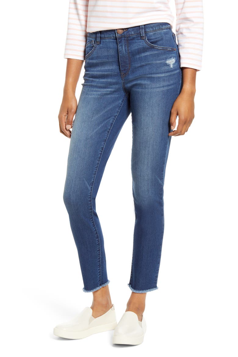 Ab-Solution High Waist Fray Hem Ankle Skinny Jeans (Nordstrom Exclusive), Main, color, BLUE