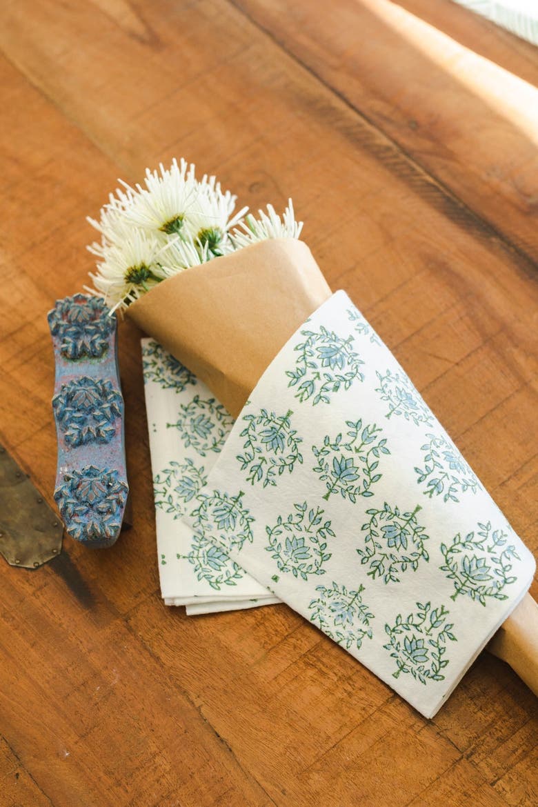 Tea Towel Set - Lotus & Stripe, Alternate, color, Sage