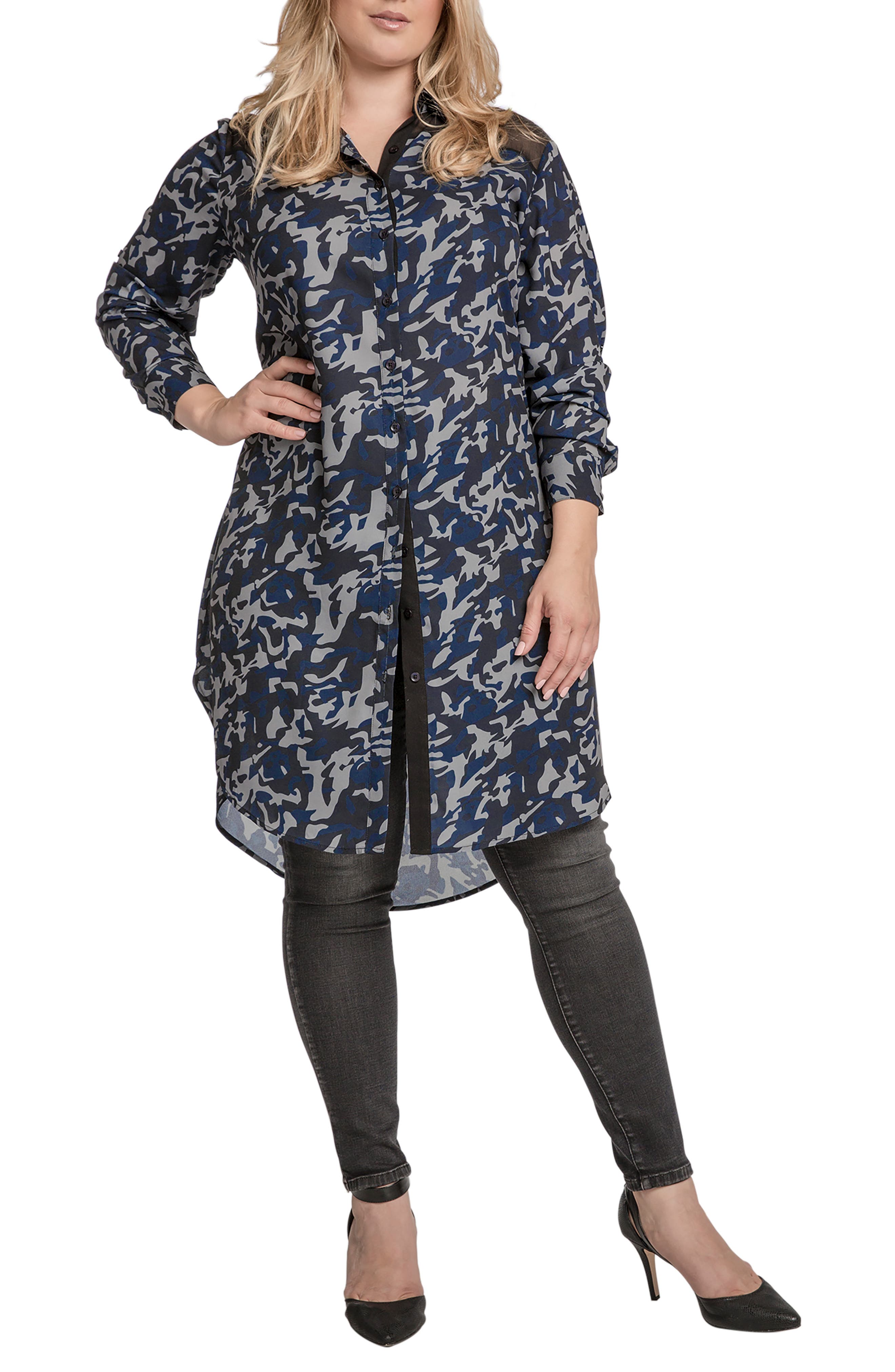 Standards & Practices Camo Chiffon Long Sleeve Shirtdress (Women ...