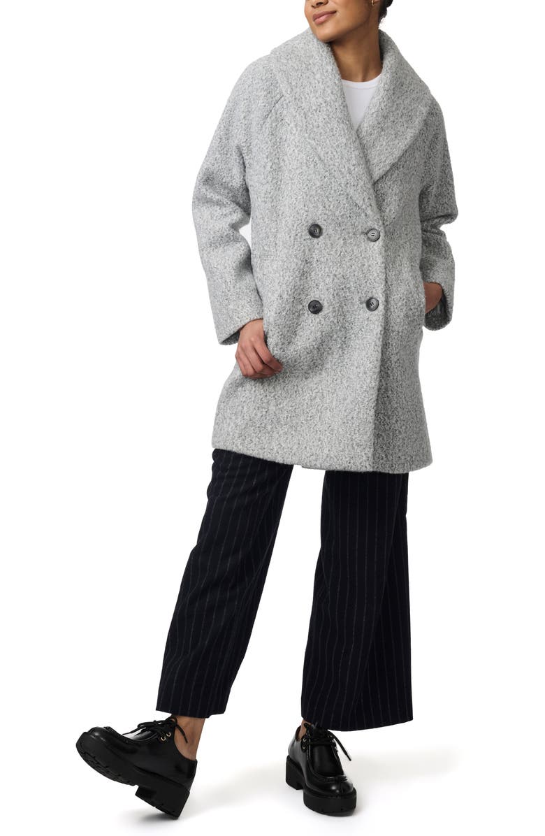 Bernardo Shawl Collar Double Breasted Faux Shearling Coat, Alternate, color, Heather Grey