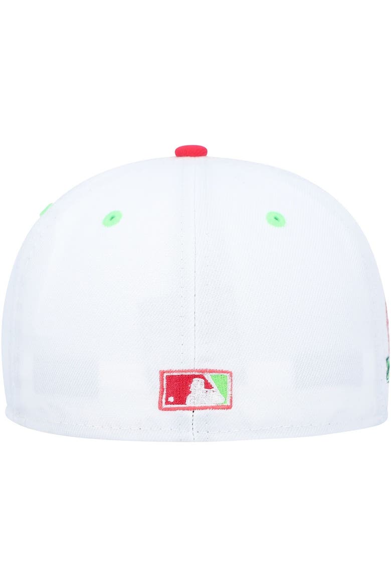 Men's New Era White/Coral Milwaukee Brewers  County Stadium Strawberry Lolli 59FIFTY Fitted Hat, Alternate, color, White