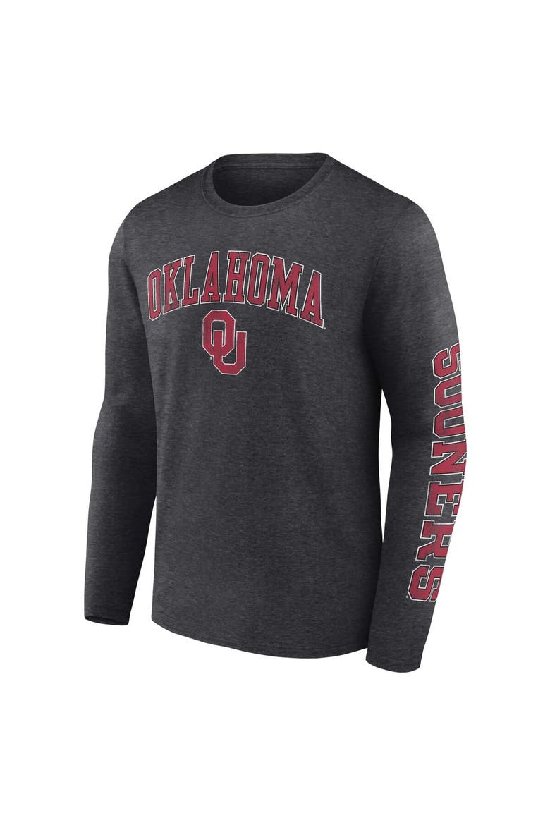 Men's Fanatics Branded Heather Charcoal Oklahoma Sooners Distressed Arch Over Logo Long Sleeve T-Shirt, Alternate, color, Heather Charcoal