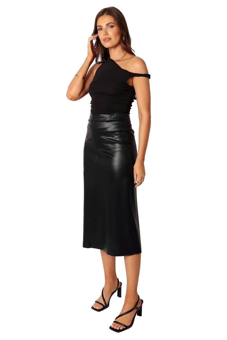 Miller Faux Leather Midi Skirt, Alternate, color, BLACK