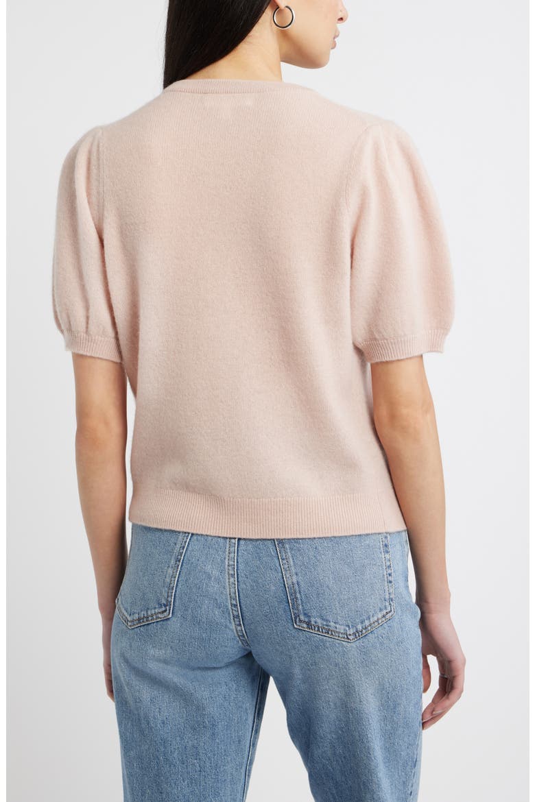 Puff Sleeve Cashmere Cardigan, Alternate, color, PINK ADOBE