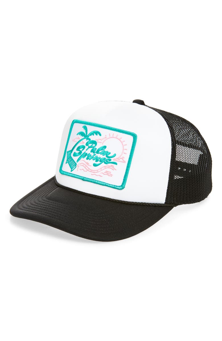 Local Beach Palm Springs Trucker Hat, Main, color, Black/ White