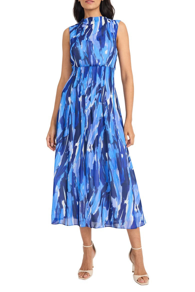 Abstract Print Crepe Chiffon Dress, Main, color, NAVY BLUE