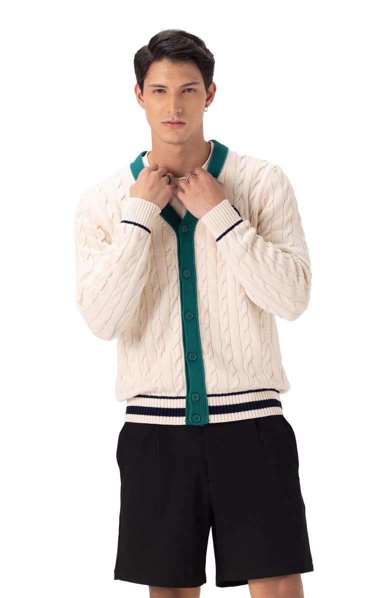 Members Only Cable Knit Cardigan, Alternate, color, Off-White