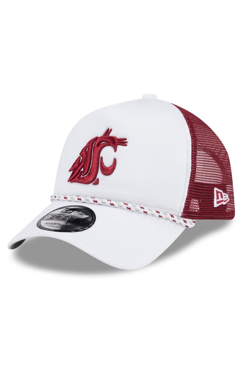 New Era Men's New Era White/Crimson Washington State Cougars Court Sport Foam A-Frame 9FORTY Adjustable Trucker Hat, Main, color, White