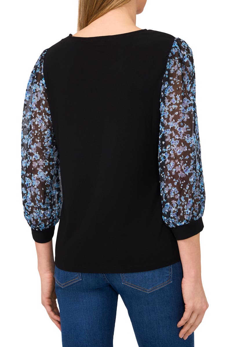 CeCe Floral Sleeve Mixed Media Crepe Top, Alternate, color, 