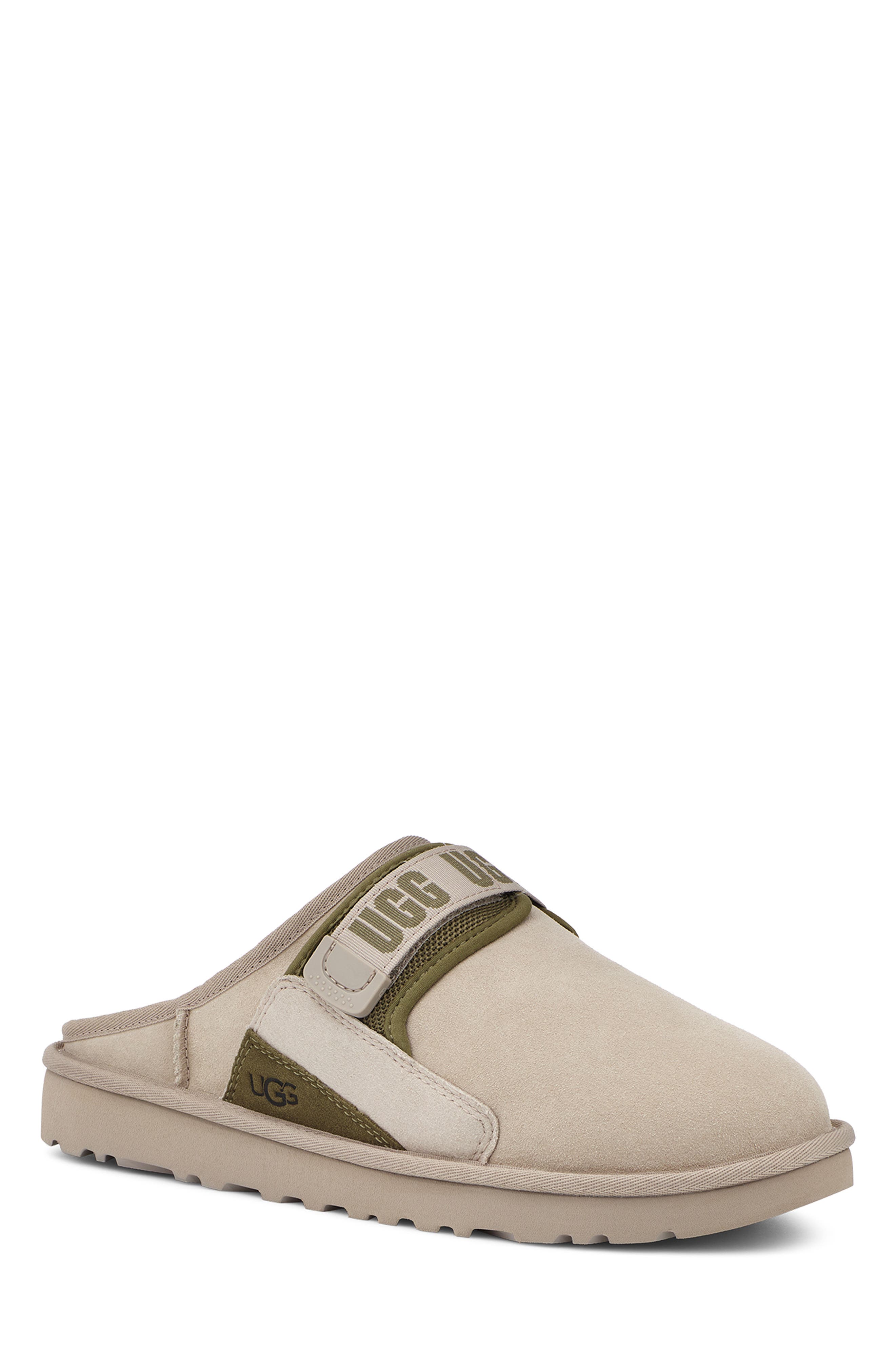 Dune Genuine Shearling Lined Slipper, Main, color, STRING/ MOSS GREEN