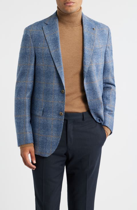 McAllen Blue Windowpane Check Soft Constructed Alpaca & Wool Blend Sport Coat