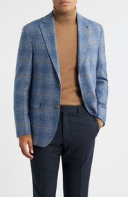 Jack Victor McAllen Blue Windowpane Check Soft Constructed Alpaca & Wool Blend Sport Coat