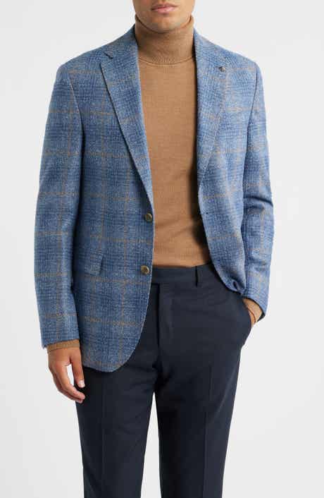 McAllen Blue Windowpane Check Soft Constructed Alpaca & Wool Blend Sport Coat