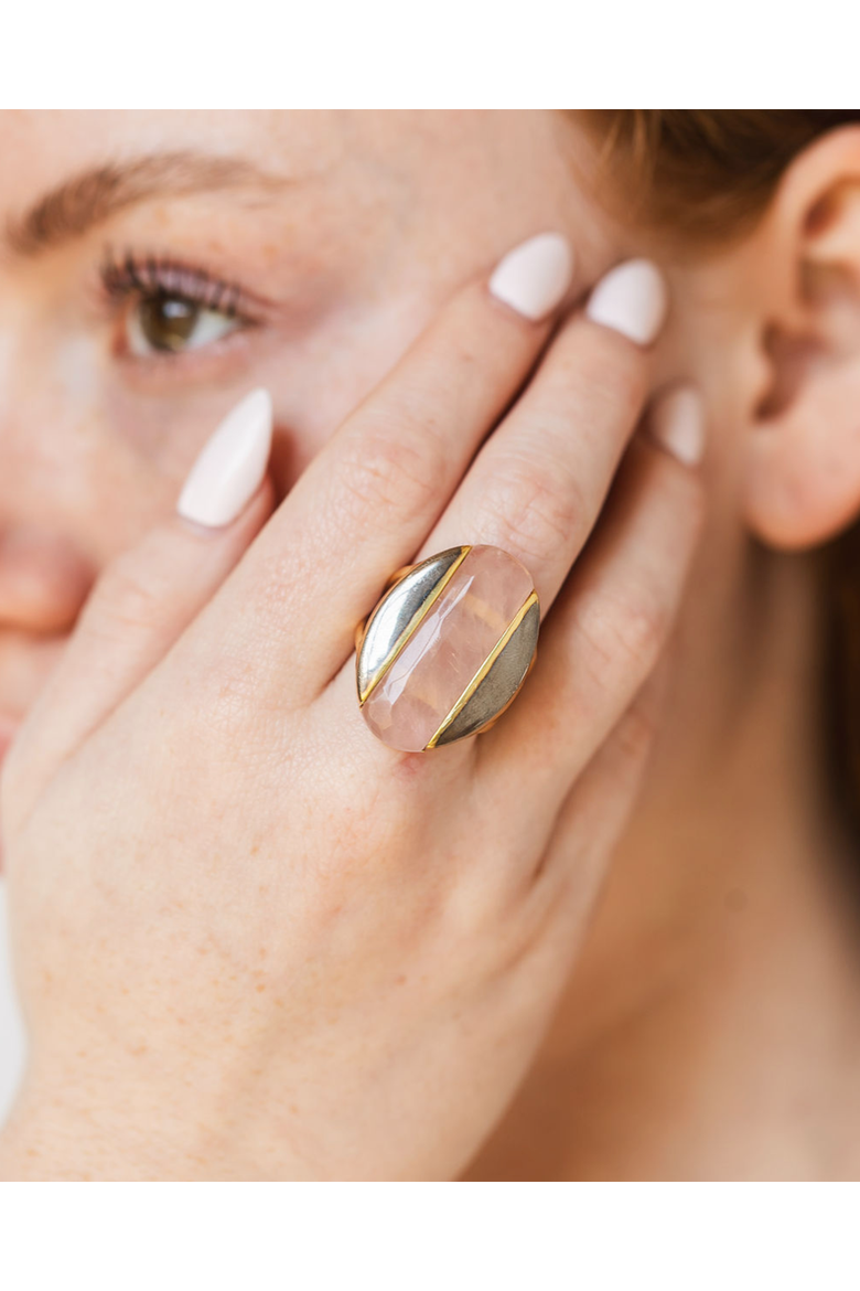 Athena Rose Quartz Gold & Rhodium Ring, Alternate, color, Pink & Gray